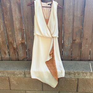 RACHEL Rachel Roy Cream Gold Ruffle Mini Sheath Dress Size 2 NWT Flawed